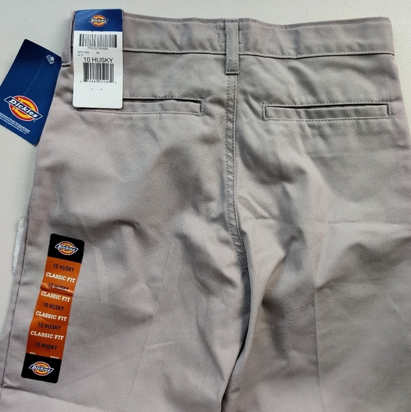 DICKIES Flat Front Pants 10 Husky Classic Fit Straight Leg Khaki Boys - Picture 4 of 11